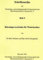 Schriftenreihe 5, K&uuml;rzungsverzeichnis f&uuml;r Wettschreiber